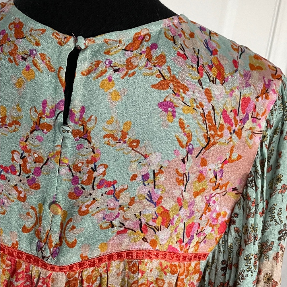 Bla-nk Miranda Peasant Blouse Floral Patchwork Size S Boho Babydoll Ruffled - Picture 7 of 12